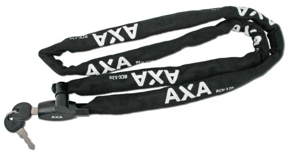 AXA Rigid RCK 120 Kettenschloss, 120 cm lang, 3,5 mm starke Glieder, schwarzer Textilschutz, inkl. 2 Schlüssel, Sicherheitsstufe 3, ideal für kurze Stopps Billig