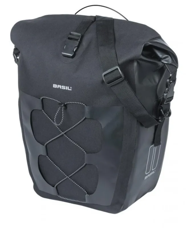 Super-Preis Basil Navigator Waterproof L MIK Studs - Einzelfahrradtasche 22 l, schwarz (Tarpaulin + 600D Polyester, wasserdicht IPX3, Rollverschluss, reflektierendes Gummiband)