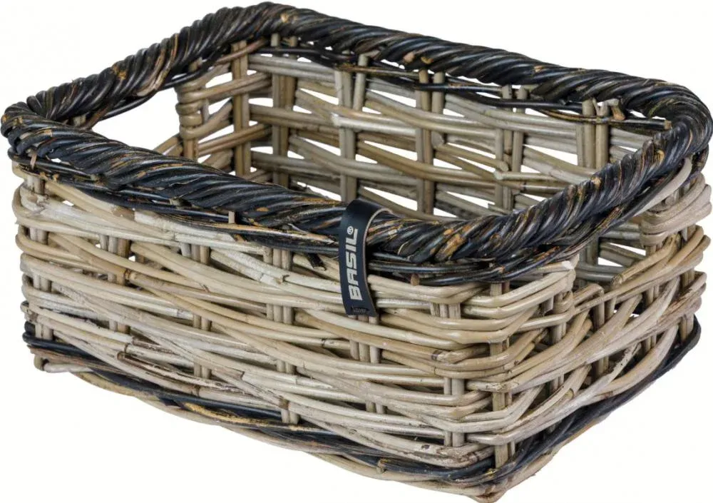 Basil Dijon S Vorderradkorb - grobmaschiges Rattan, grau/schwarz, mit Deckel - Traglast bis 5 kg Neuheit