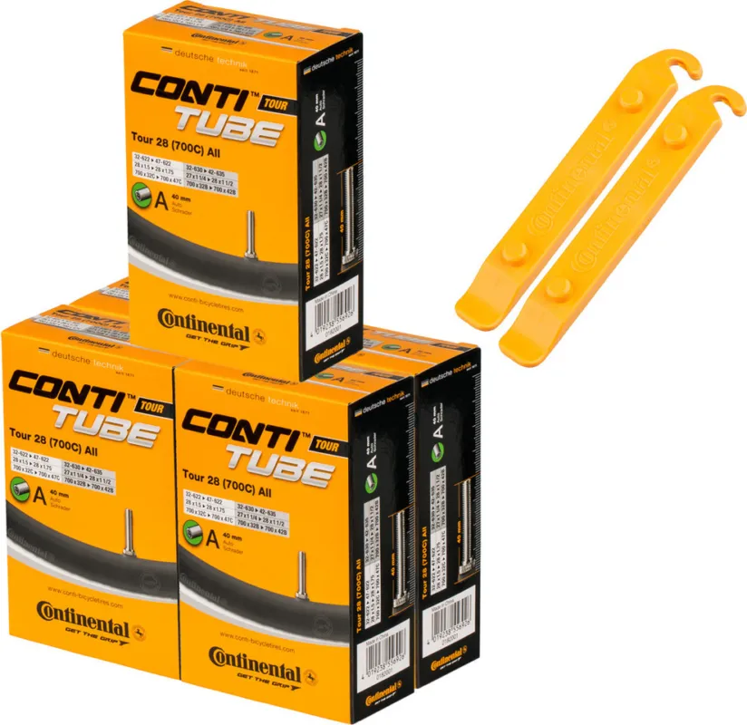 Continental Schlauch Tour 28 All - 5 Stück + 2 Reifenheber gratis - universal | AV | 32-622 bis 42-622 | 27-28 x 1 1/4-1,75 x 2 AV 40 mm | 40 mm Ausverkauf