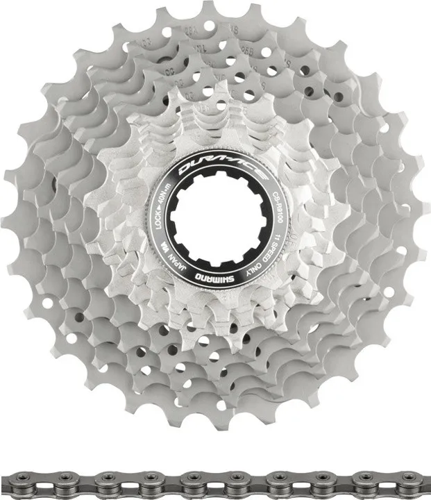 Shimano Dura-Ace Kassette CS-R9100 + Kette CN-HG901 11-fach Verschleißset - silber | 116 | 11-28 Neue Ware