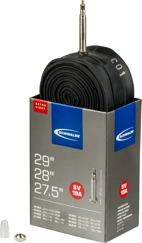 Schwalbe Schlauch 19A Extralight für 27,5" / 28" / 29" - 25 Stück - universal | SV | 57-584 bis 40-635 | 28 x 1,5-2,35 SV | 40 mm Kostenfreie Lieferung