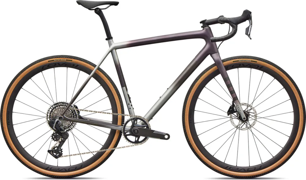 Abverkauf Specialized Crux Pro Force XPLR AXS 28" Carbon Gravelbike - satin nebula metallic shadow silver-laurel green metallic smoke | 28" | 50 mm | 175,0 mm | XL