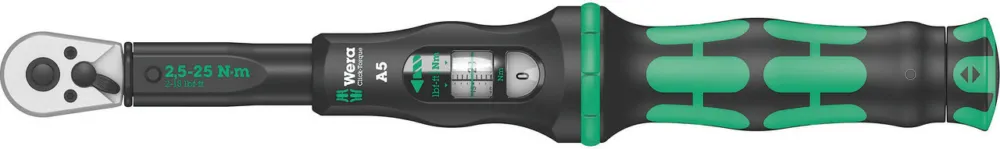 Ausverkauf Wera Click-Torque A 5 Drehmomentschlüssel mit Umschaltratsche - schwarz-grün | 5 - 25 Nm/2 Nm