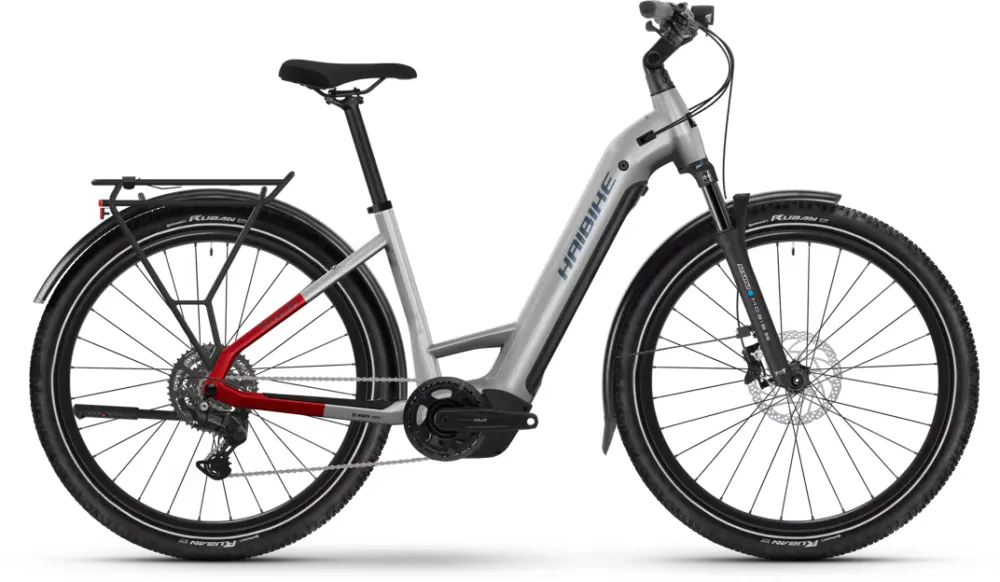 Direktkauf Haibike Trekking 7 - 800 Wh - 27,5 Zoll - Tiefeinsteiger - 2026 - soft grey/red/blue glänzend - Größe S
