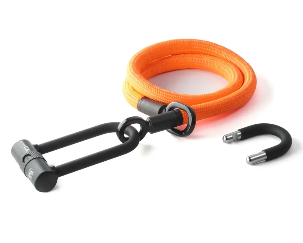 Tex-lock eyelet mit U/X-lock 100cm - Bügelschloss mit Textilseil | acid orange Expressversand