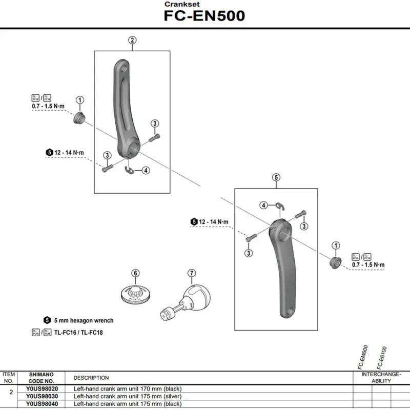 Shimano FC-EN500 linke kurbel - 175 mm Kostenloser Rückversand